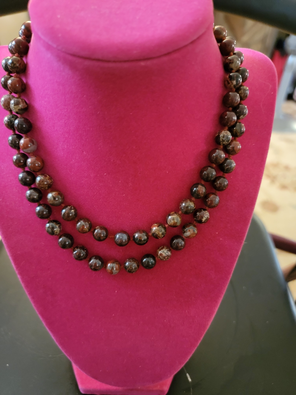 Double-Strand Brown Stone Bead Necklace - Classic Everyday Style